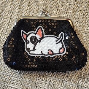 Hand Crafted Black Sequin Purse with Dog Design